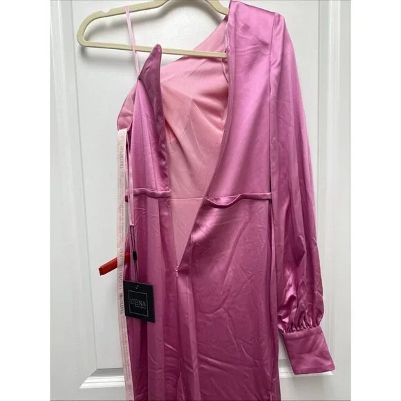 MAC DUGGAL Size 2 Pink 26712 ONE SHOULDER BISHOP SLEEVE SATIN Formal GOWN Dress